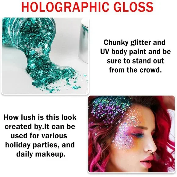 Body Glitter Gel Face and Body Makeup Liquid Long Lasting Black Mermaid Scales - Picture 3 of 7